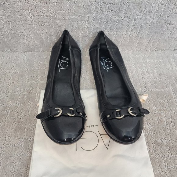 AGL Monika Womens Size 38.5 Black Cap Toe Leather Comfort Slip On Ballet Flat - Picture 4 of 10